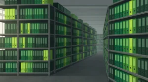 Mehrere farbige Archivordner stehen geordnet in einem Regal
